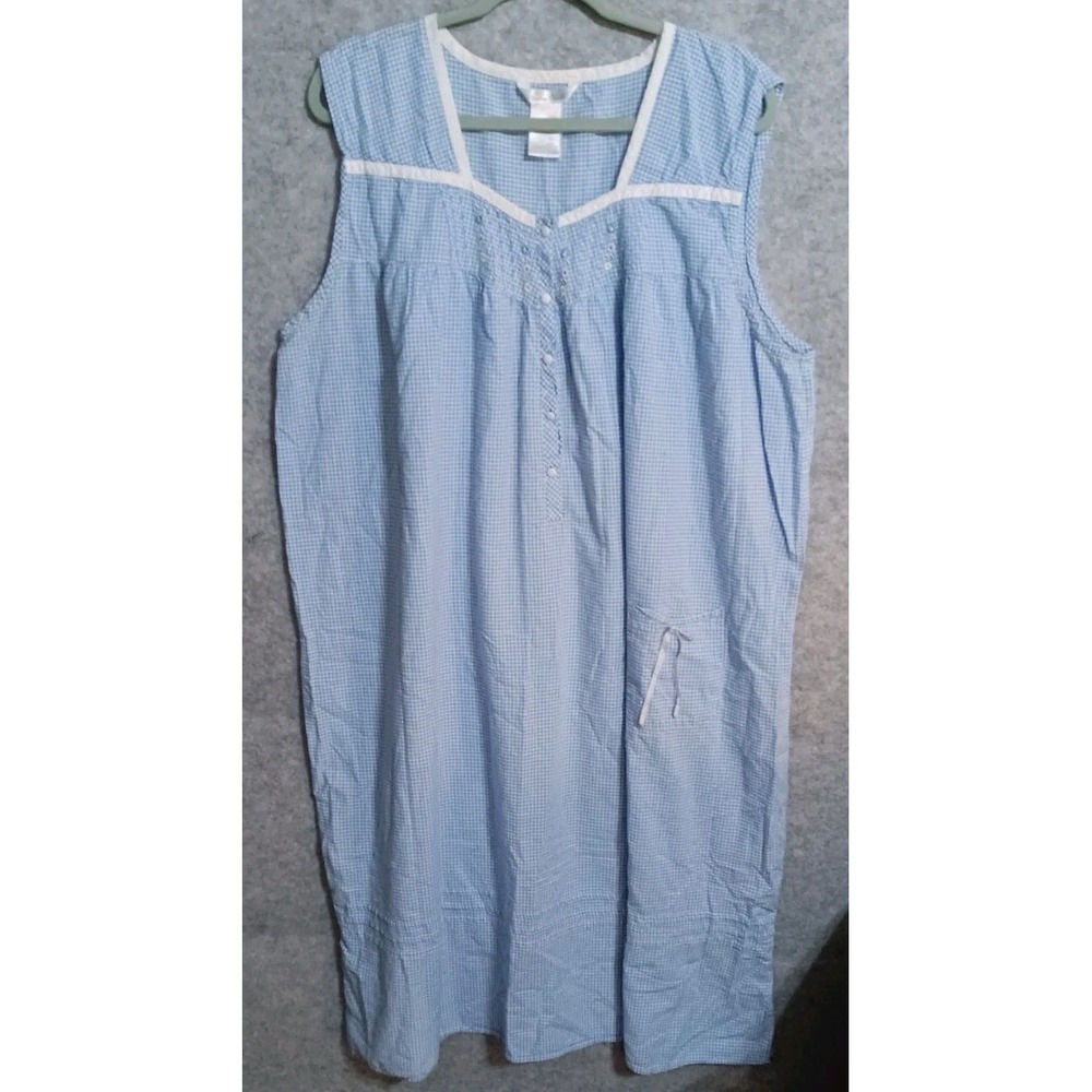Secret Treasures 3X Womens  Long Nightgown Vtg Style Blue Checked Gingham Pocket
